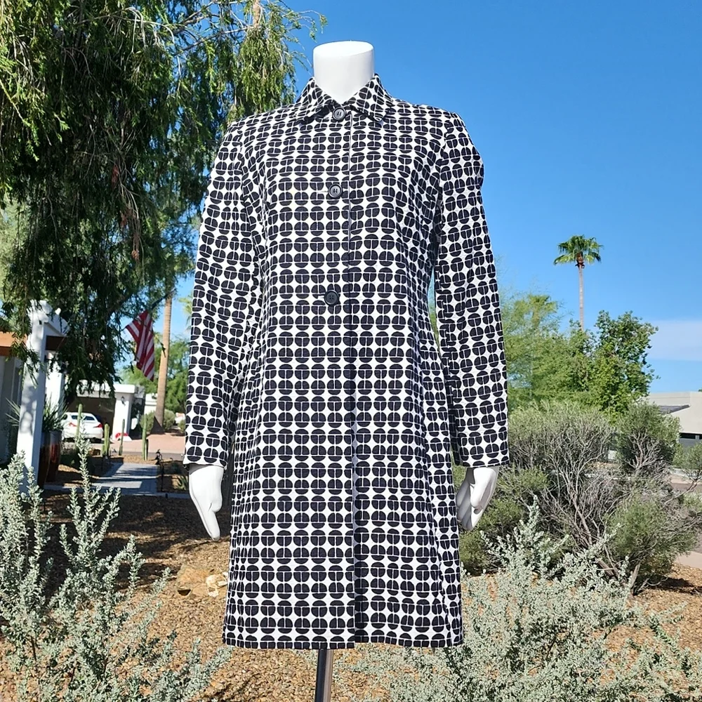NINE WEST Black White Topper Long Jacket XS Peacoat Driving Coat Retro Mod Vibe - Picture 3 of 16